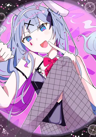 うさ耳と戯れる、魔法少女風の表情