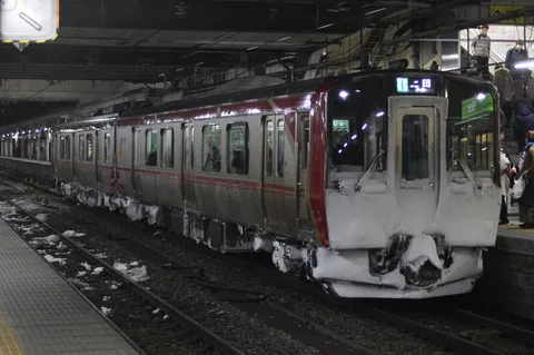 白い顔でホームに滑り込み