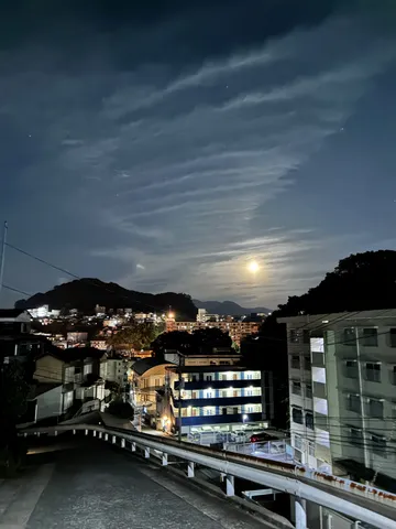 月下の坂道と街灯