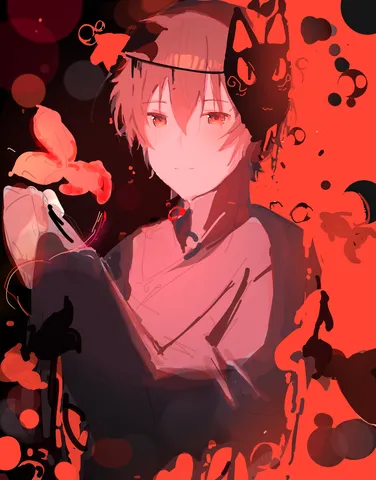 仮面をつけた少年、紅い世界
