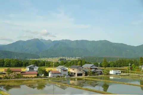 水鏡に映る日本の田園風景