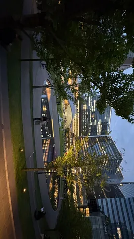 都会の夜景と水面の映り込み