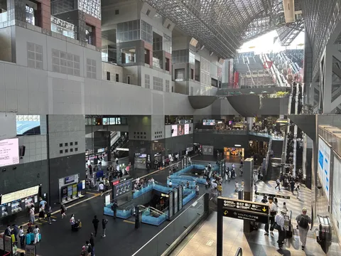 天井高い空間の人波