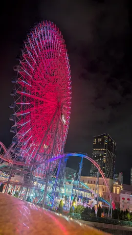 赤と青に輝く夜の観覧車