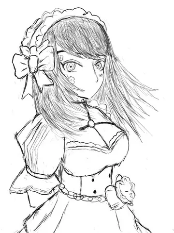 アニメ風メイドさんのラフスケッチ