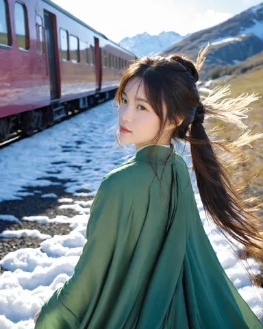 赤と雪の旅路の風景