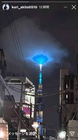 夜空に咲く青い光の花