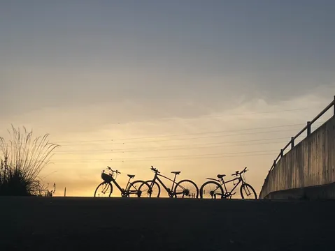 夕暮れのサイクリングロード