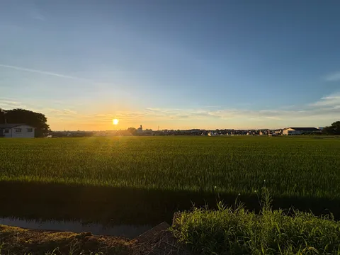 夕日、懐かしい田舎。