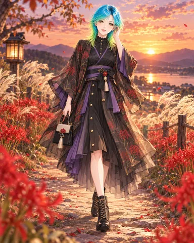 夕映えに咲く秋の小径