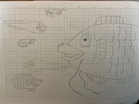 水族館の子供たちの絵