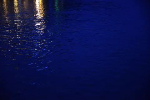 夜の水面に揺れる光の帯