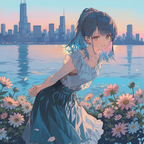 都会の風と花畑
