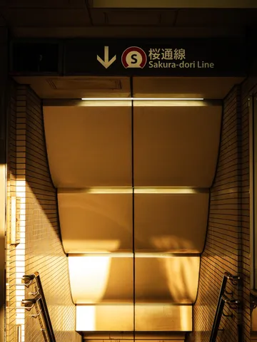 光が舞う地下の階段