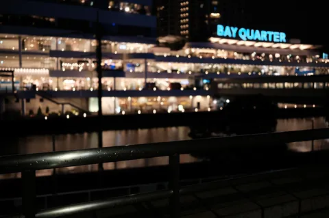 夜の湾岸に浮かぶ光の影