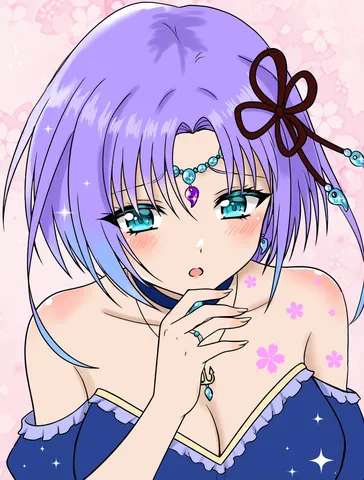 パープルヘアーの少女、桜の舞