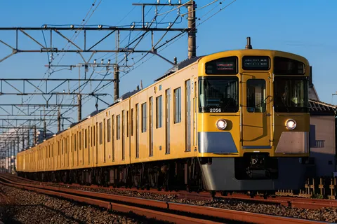 光を浴びて進む列車