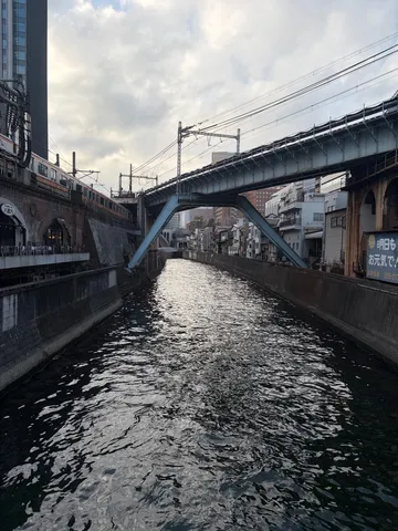 川と鉄橋の静かな夕景