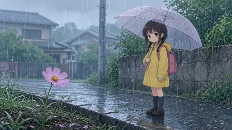 雨の中の黄色い風景