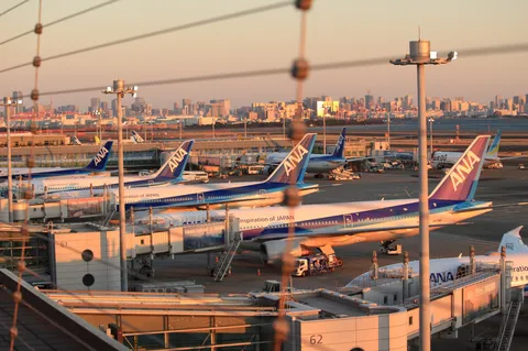 夕暮れの滑走路に惹かれる機影