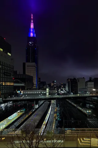 夜空を彩る光の塔