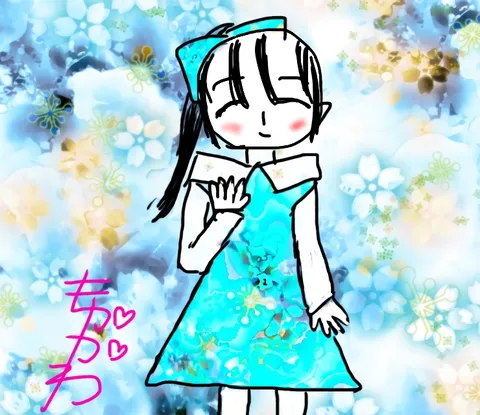 笑顔の少女と花咲く背景