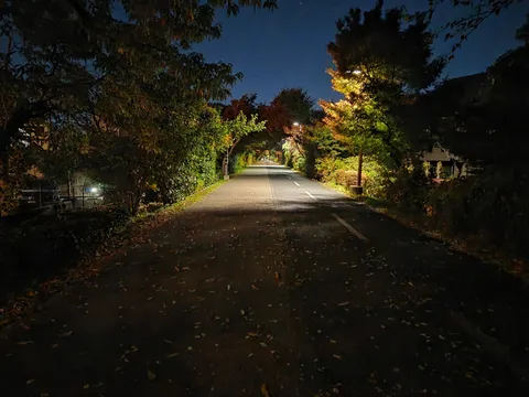 光が導く夜のトンネルロード
