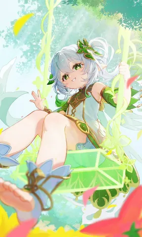 緑のブランコで笑顔が舞う