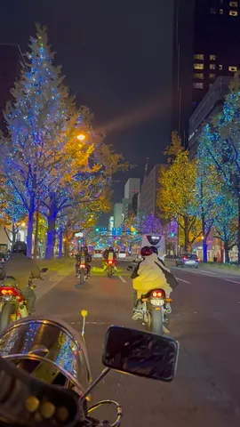 青い光が並ぶ夜の街
