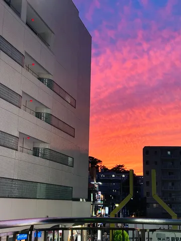 都会の空に燃える、一瞬の夕焼け
