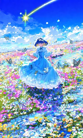 花畑で流れ星、欲張りすぎちゃった？