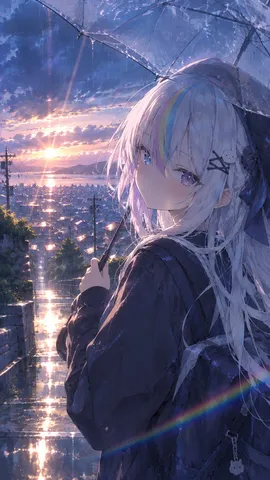 夕景と虹の欠片が揺れる