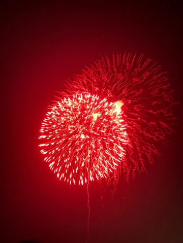 夜空に咲く、燃えるような赤の光の花