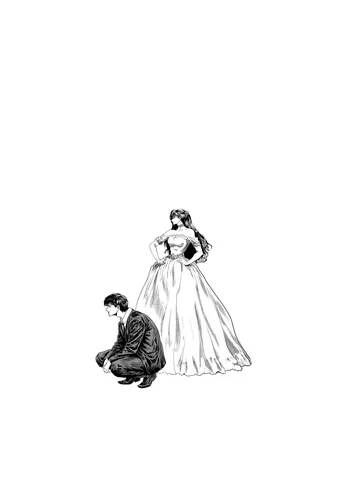 ウェディングドレスの陰で
