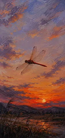 夕暮れの空とトンボの舞