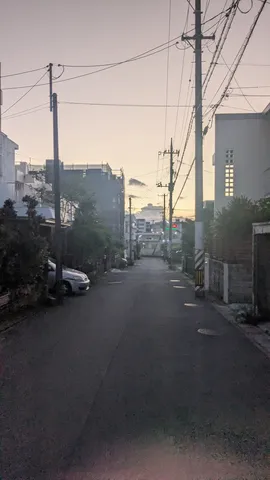 夕暮れの細道に電線ダンス
