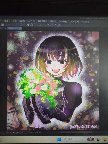 花束と魔法少女風の女の子