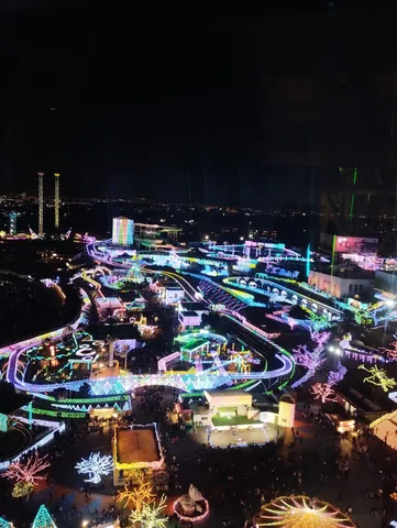 光の海に包まれる夜の遊園地