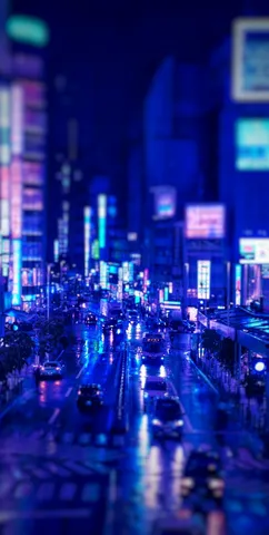 青と紫に染まる都市の夜