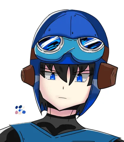 青いヘルメットのパイロット