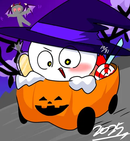 ハロウィンの夜、カボチャの馬車で