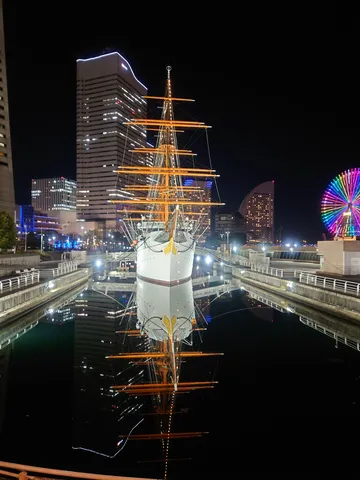 夜空と水面を繋ぐ光の船