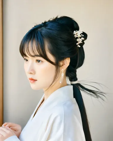 黒髪と花飾りの静けさ