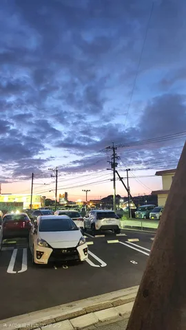 宵の色に染まる街と駐車場