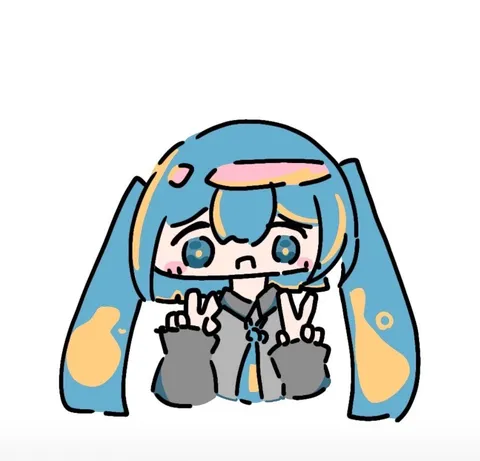 青いツインテールの困り顔ピース