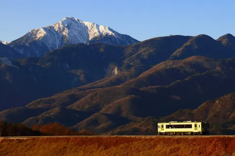 山と走る列車の静かな邂逅