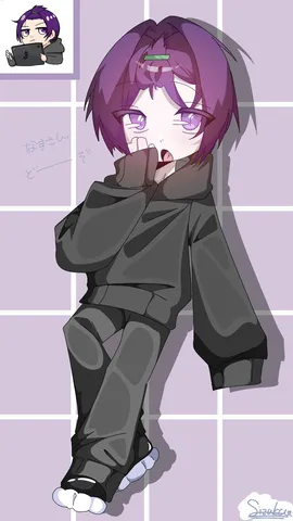 タブレットと紫髪のクールな少年