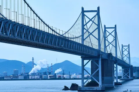 青空に映える巨大な吊り橋