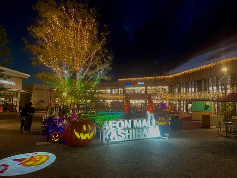 夜のモールに灯る秋の光景