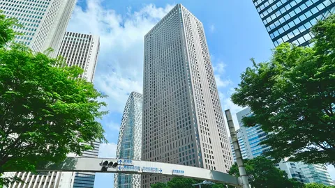 都会の空、緑とビル
